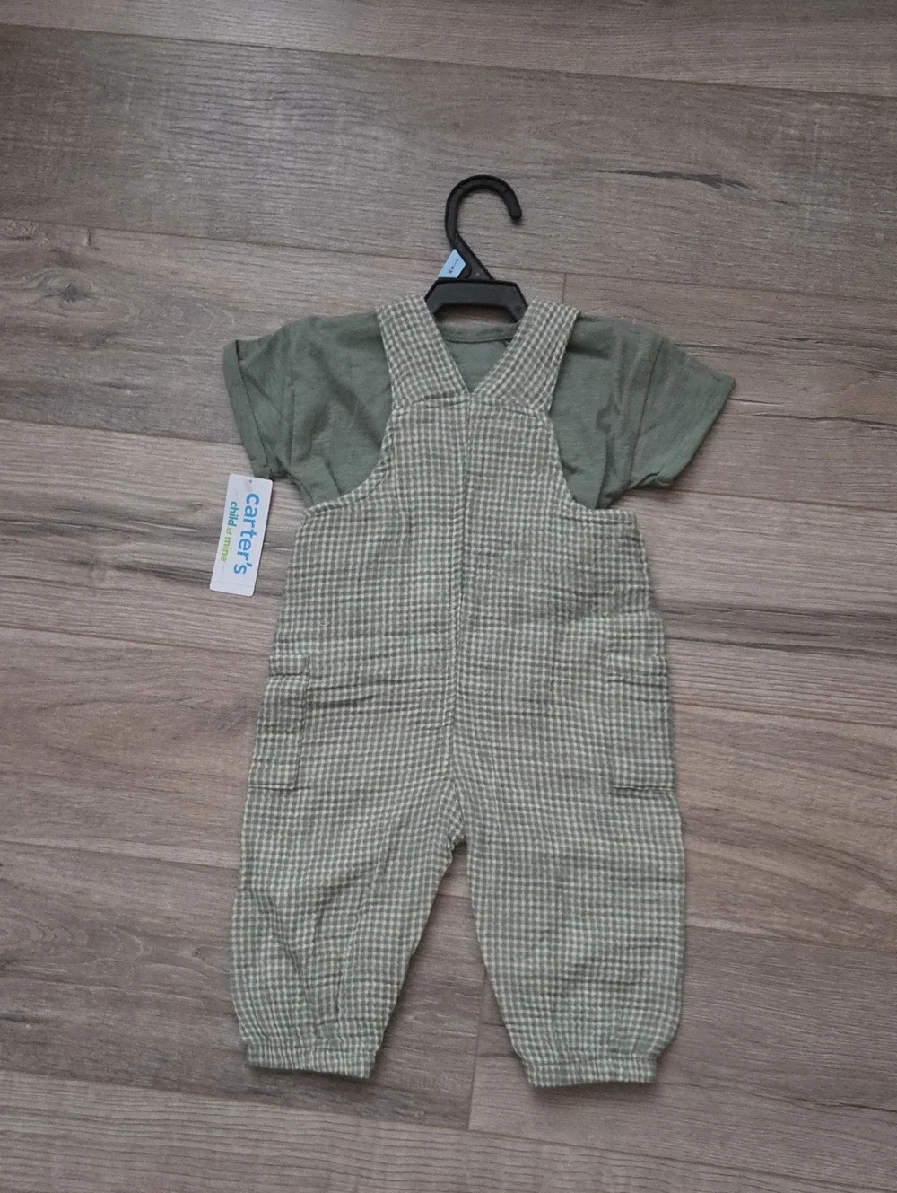 Carter's Sage Green Baby Overalls with T-Shirt Set